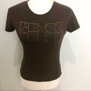 FENDI Monogram FF Retro Logo Crystal Tee Shirt 6 M